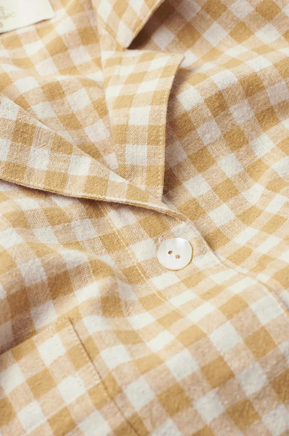 Ellos Homewear>Home Skjorte Elly Check Camp Collar i genanvendt halvlinned Guldgul