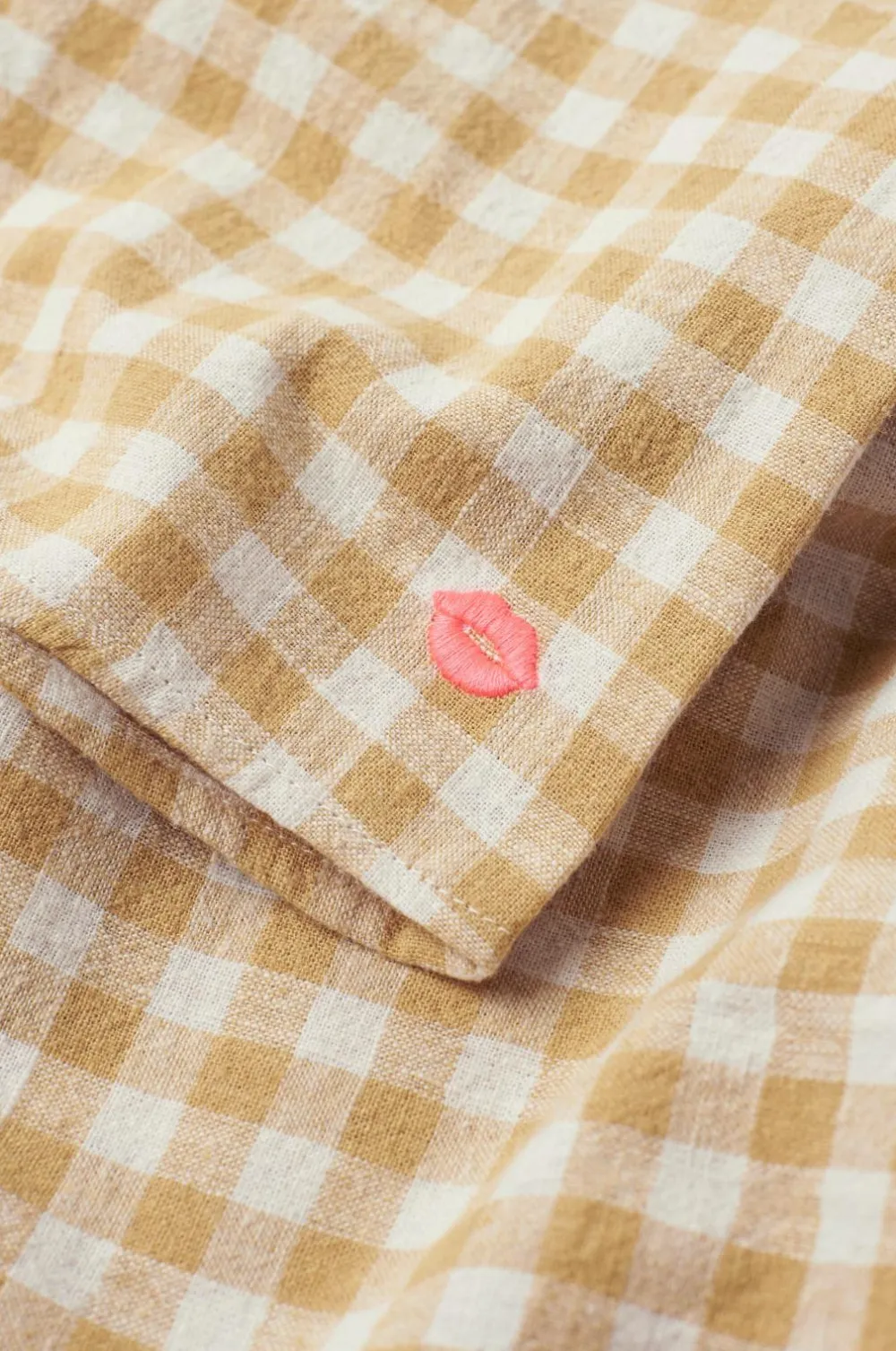 Ellos Homewear>Home Skjorte Elly Check Camp Collar i genanvendt halvlinned Guldgul
