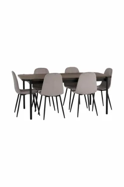 Ellos Home Spisebordssæt Gilda med bord 180x90 cm + 6 stole Brunt bord / beige stolar Online