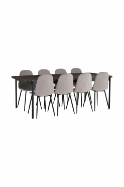 Ellos Spisegrupper>Home Spisebordssæt Gilda med 1 bord og 8 stole Brun bord / beige stole