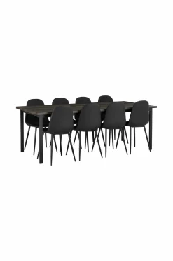Ellos Home Spisegruppe Ritha med bord 220x100 cm + 8 stole Imiteret læder Brun/sort Best