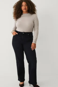 Ellos Jeans>Plus collection Højtaljede jeans med brede ben sort