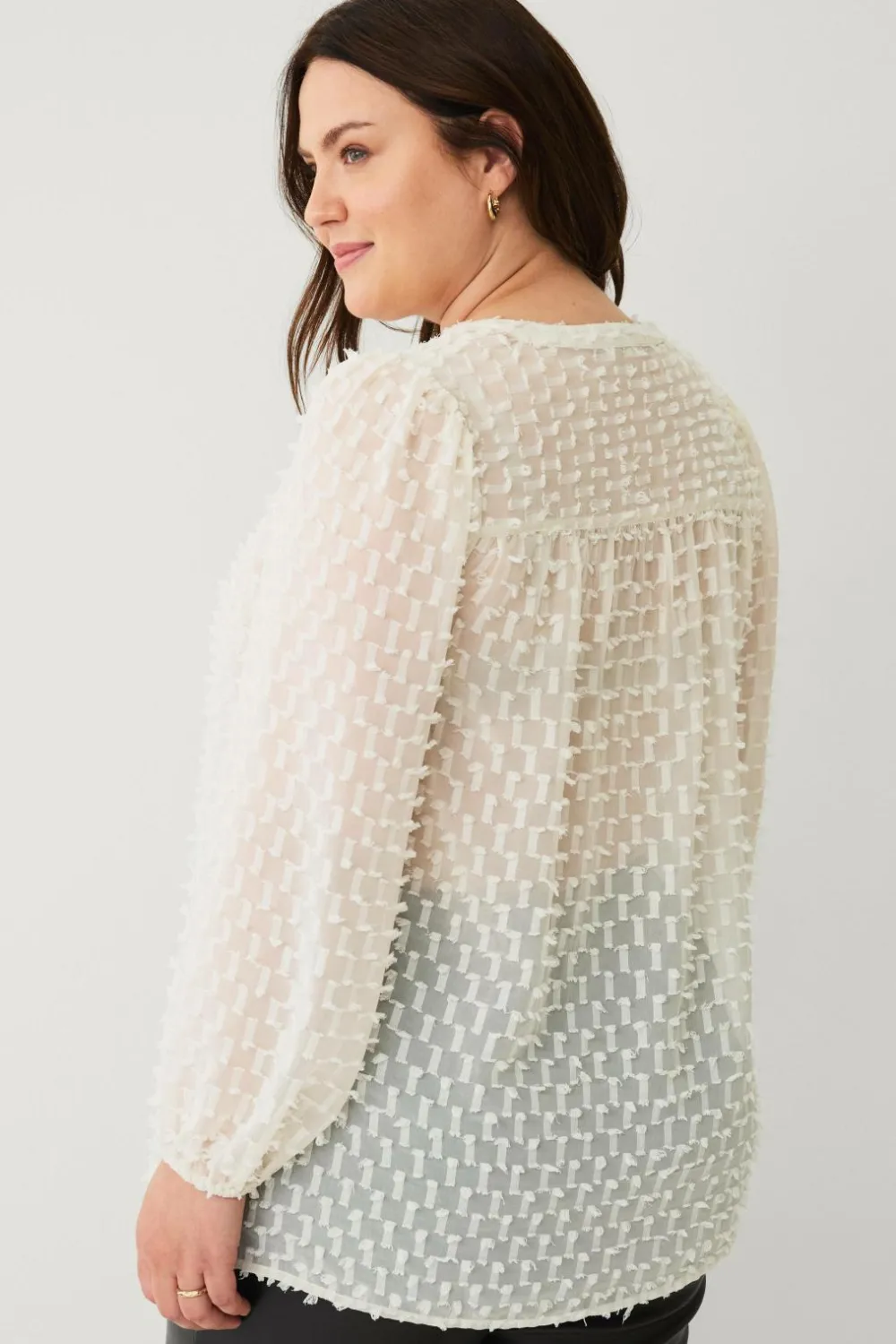 Ellos Skjorter & Bluser>Plus collection Vid bluse med ballonærmer Naturhvid