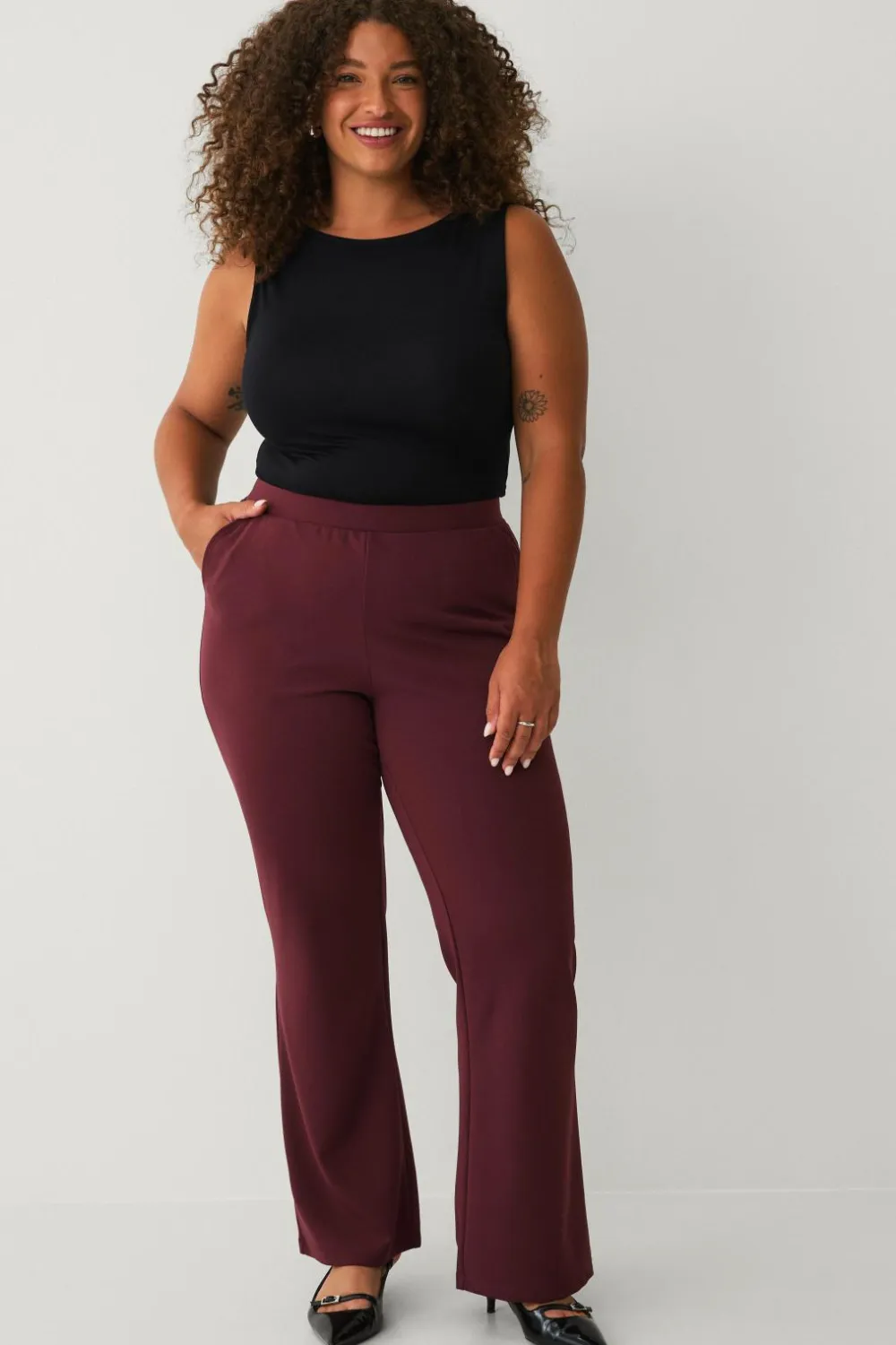 Ellos Tights & Leggings>Plus collection Bootcut-leggings Rødbrun