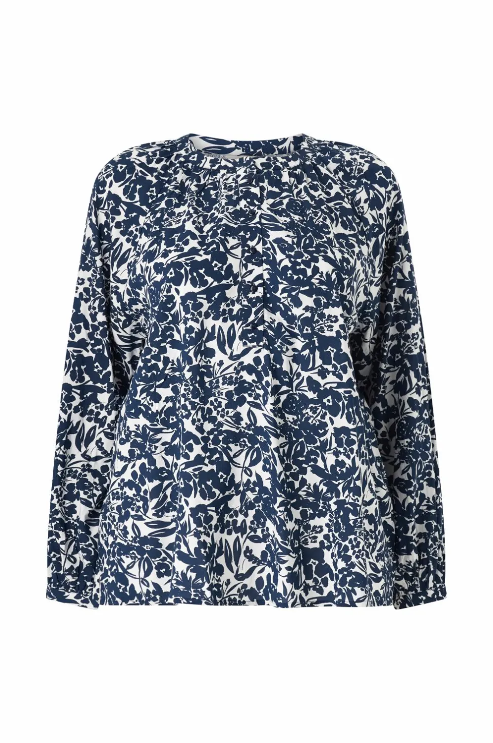 Ellos Plus collection Bluse med ballonærmer Hvid med blå blomster Outlet