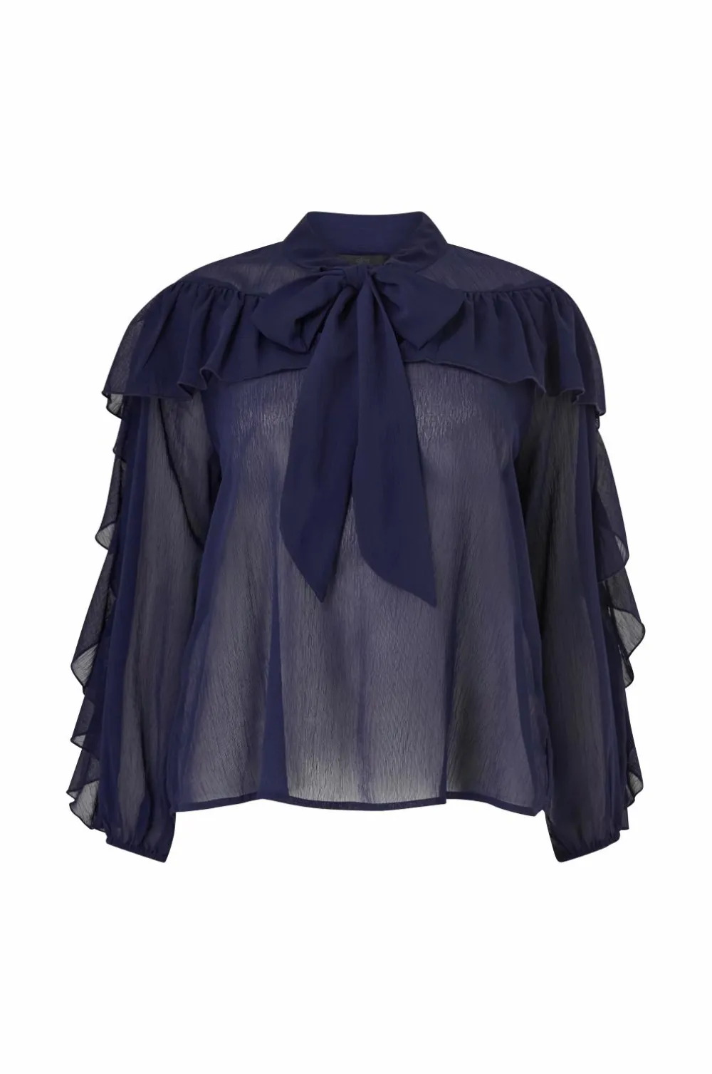 Ellos Skjorter & Bluser>Plus collection Bluse med flæser Mørkeblå