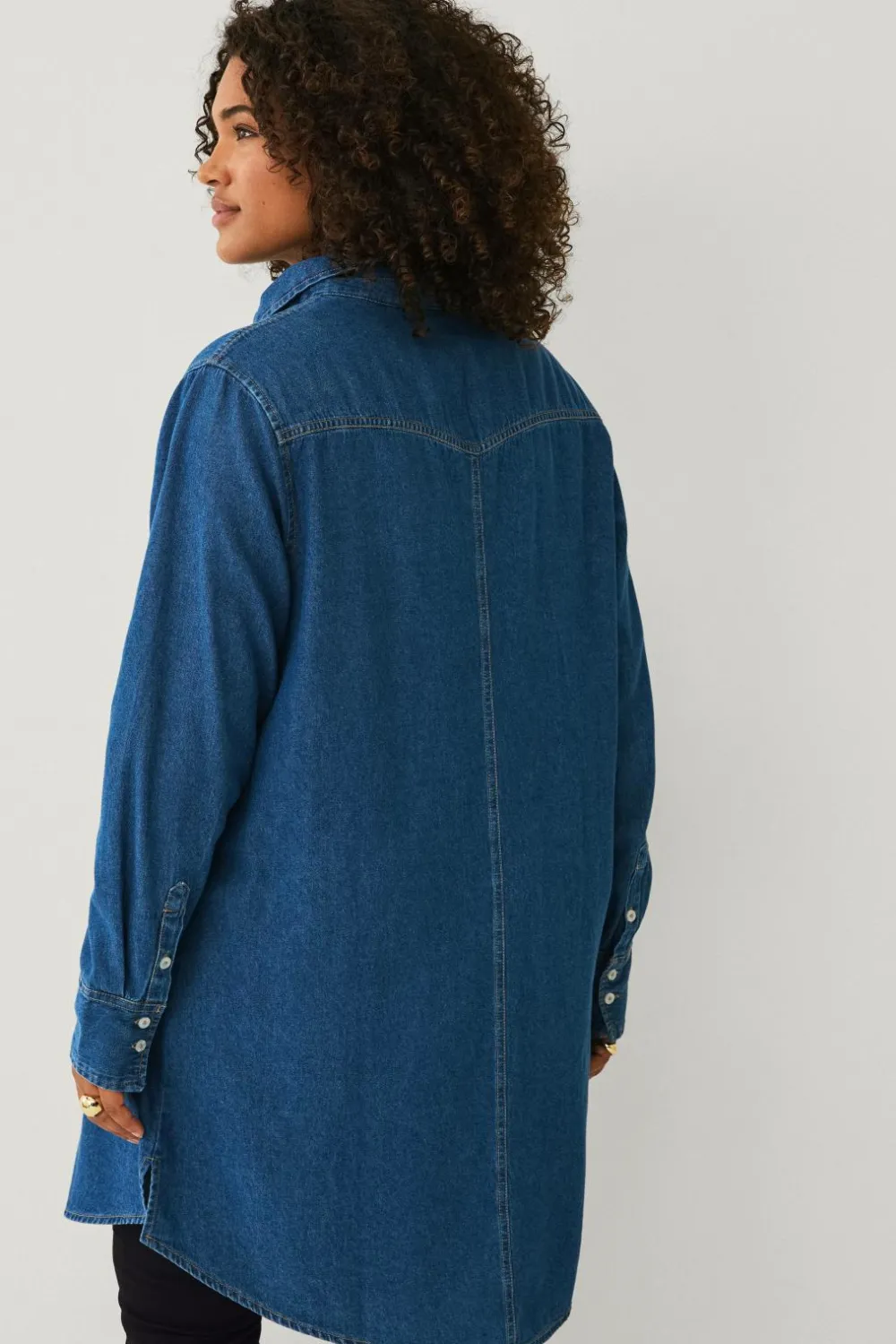 Ellos Skjorter & Bluser>Plus collection Lang cowboyskjorte Blå