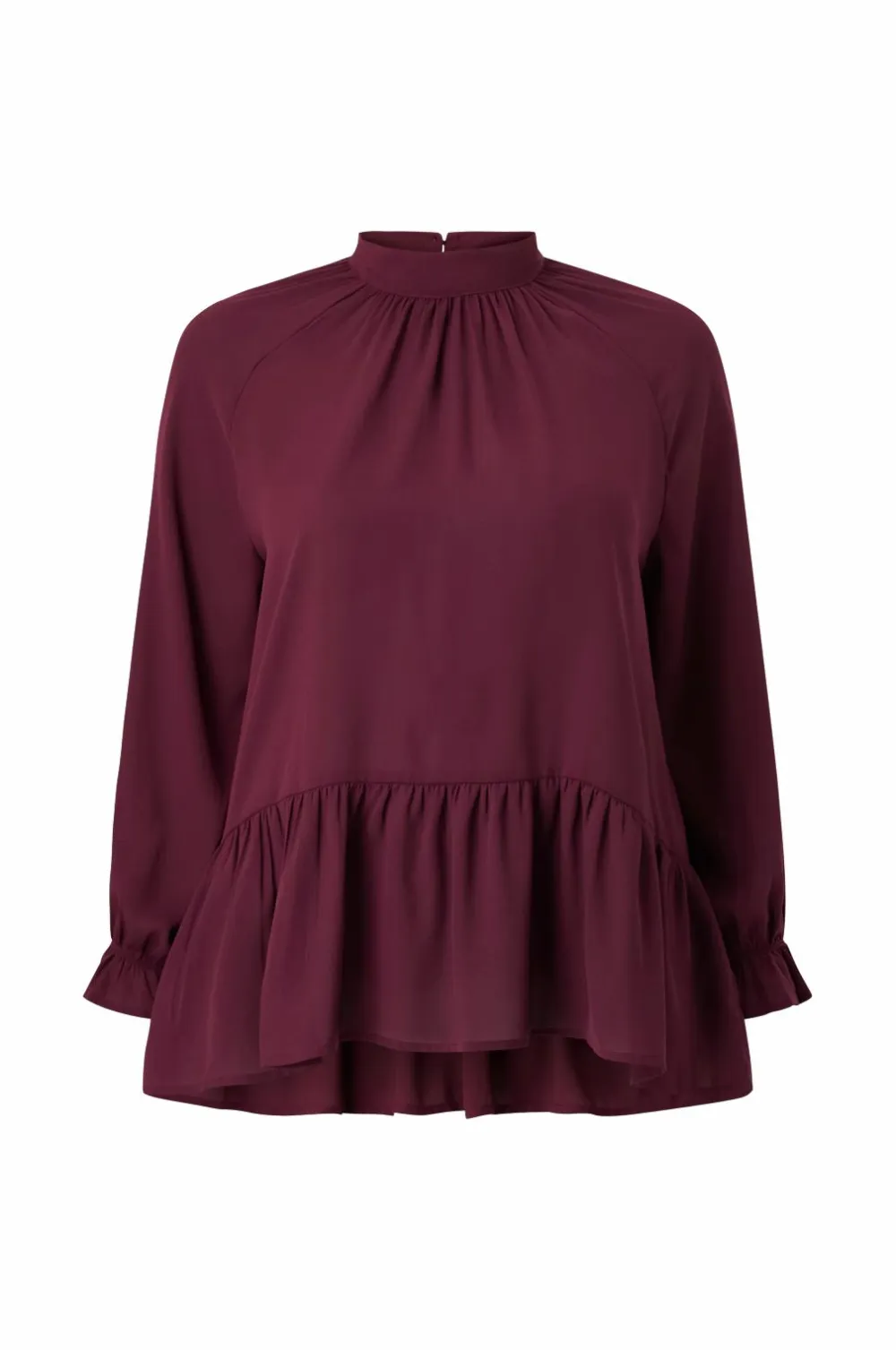 Ellos Skjorter & Bluser>Plus collection Chiffonbluse med flæser vinrød