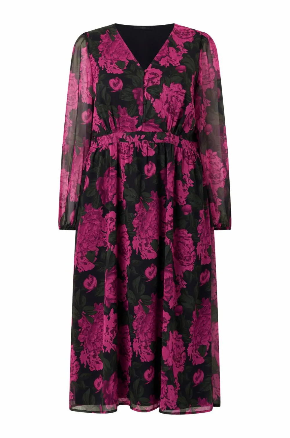 Ellos Plus collection Kjole i chiffon med ballonærme Rosa blomstret Online