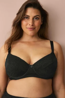 Ellos Plus collection Foret bh med bøjler i blonder Sort Discount