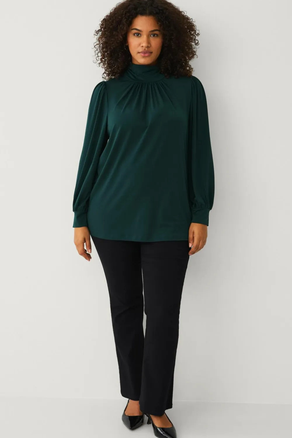 Ellos Plus collection Top med pufærmer mørkegrøn Online