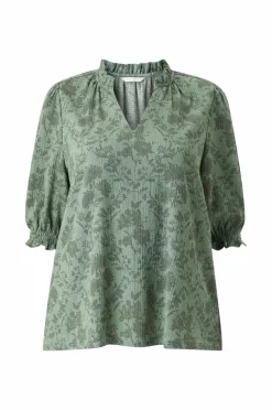 Ellos Plus collection Top med pufærmer Grønt blomsterprint Clearance