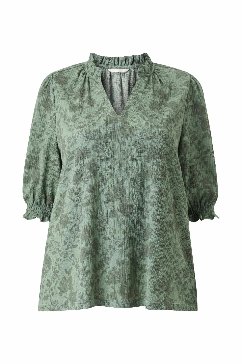 Ellos Plus collection Top med pufærmer Grønt blomsterprint Clearance