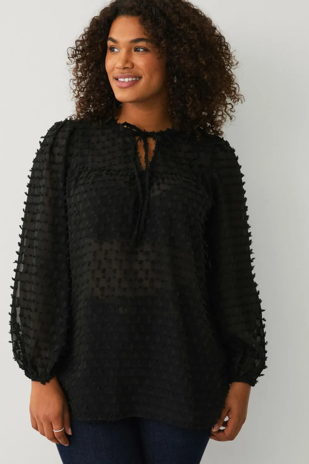 Ellos Plus collection Vid bluse med ballonærmer sort New