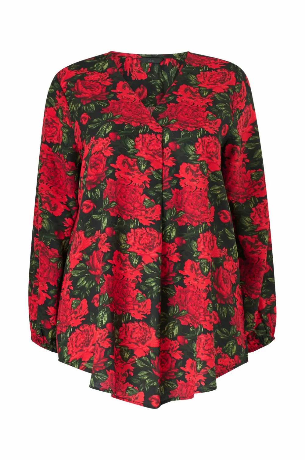 Ellos Tunikaer|Toppe & Tank-Toppe>Plus collection Tunika med v-hals Sort med rød blomst