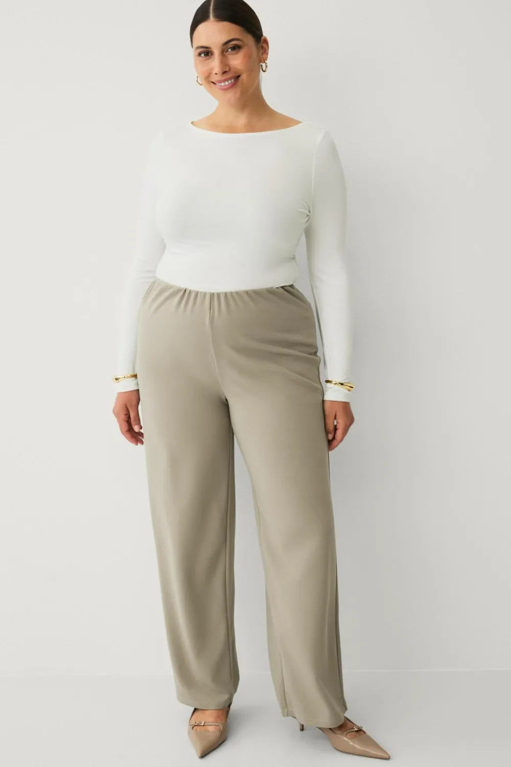 Ellos Bukser>Plus collection Bukser med brede ben Beige