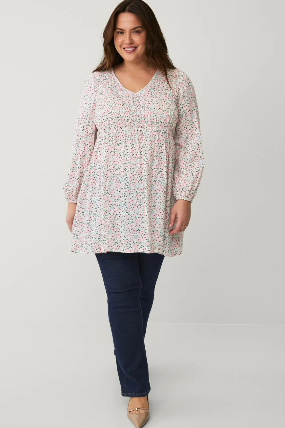Ellos Plus collection Tunika med smock Småblomstret
