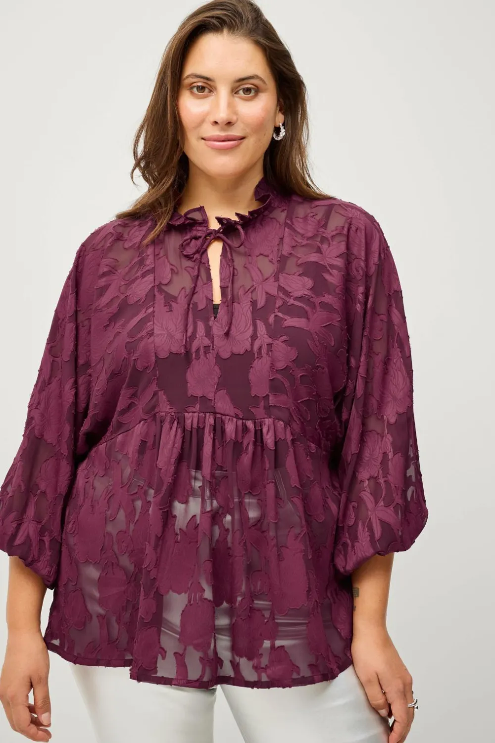 Ellos Plus collection Bluse i organza Vinrød New