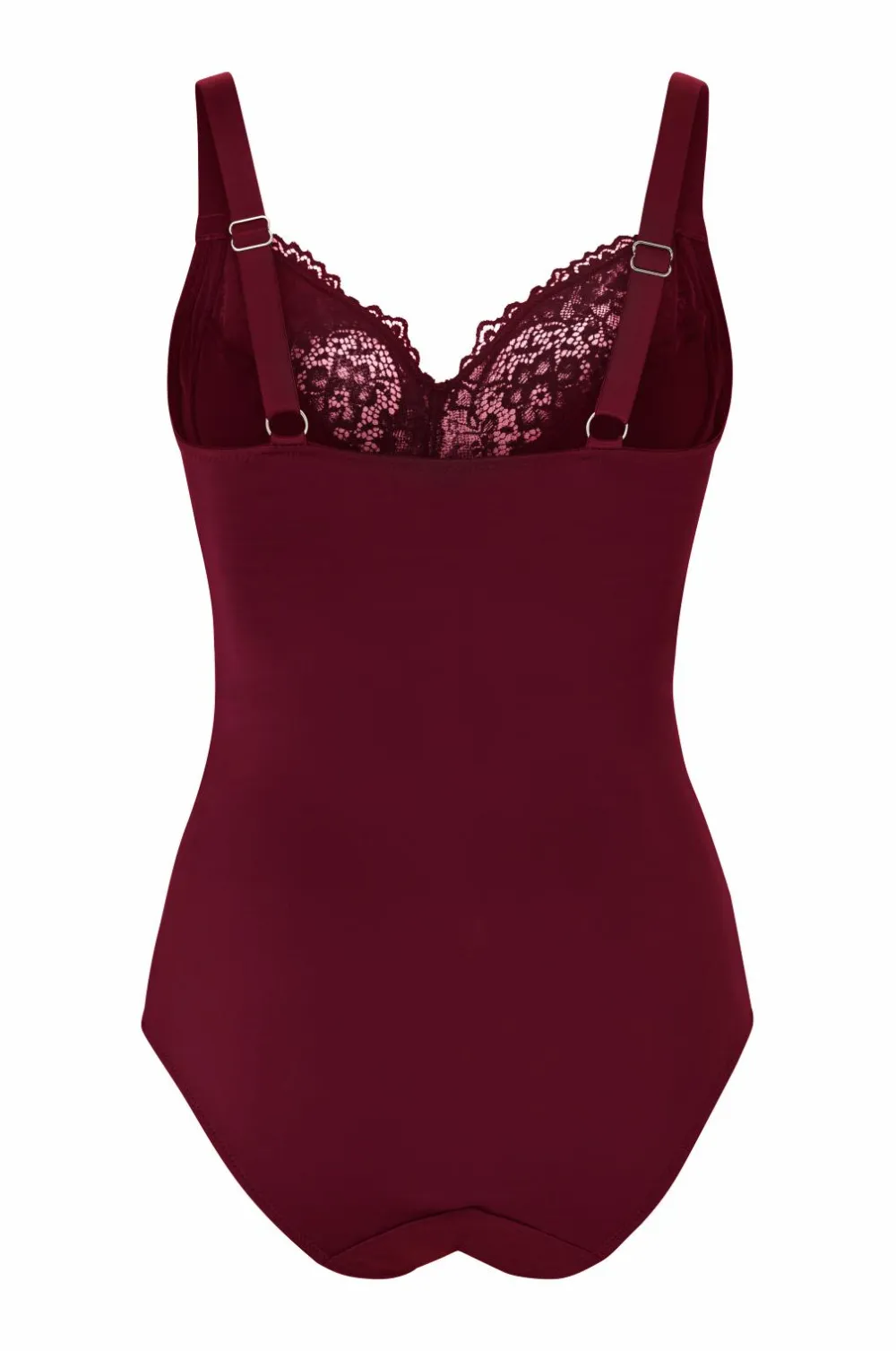 Ellos Shaping>Plus collection Shapingbody med blondedetaljer - medium støtte Vinrød