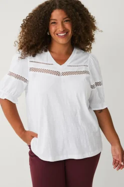 Ellos Plus collection Top med blondedetaljer hvid Online