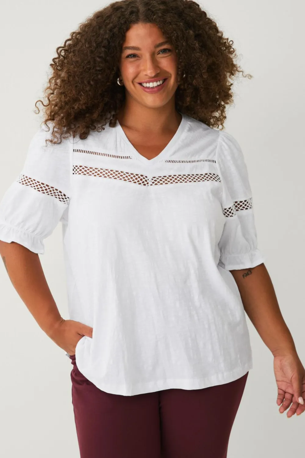 Ellos Plus collection Top med blondedetaljer hvid Online