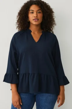 Ellos Plus collection Top i struktureret jersey mørk blå Outlet