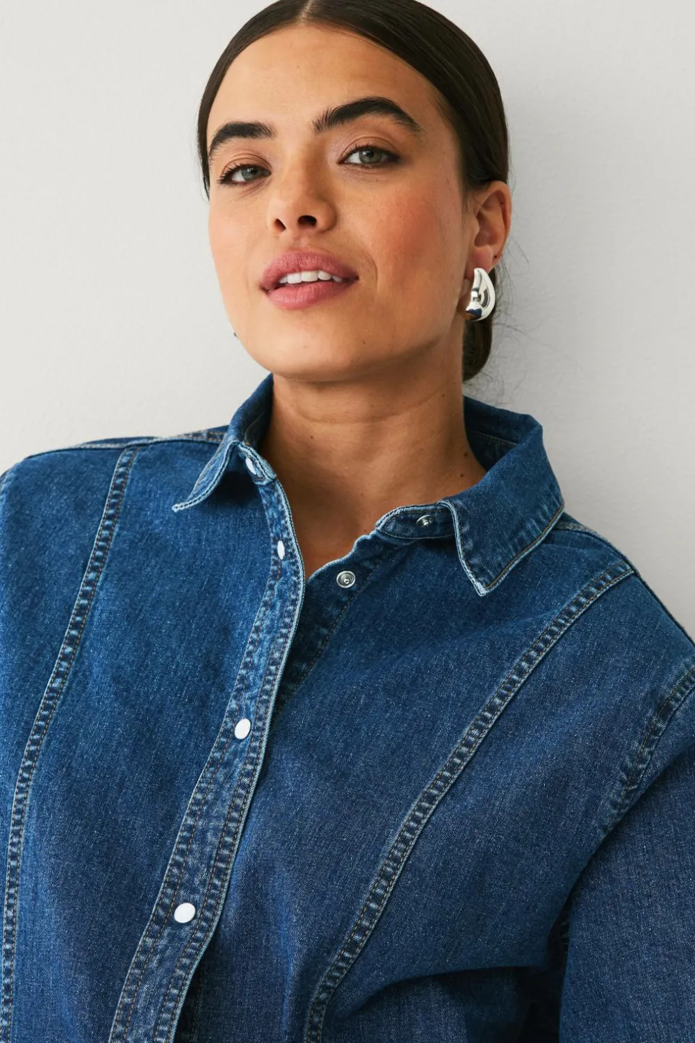 Ellos Kjoler>Plus collection Skjortekjole i denim Mørk blå