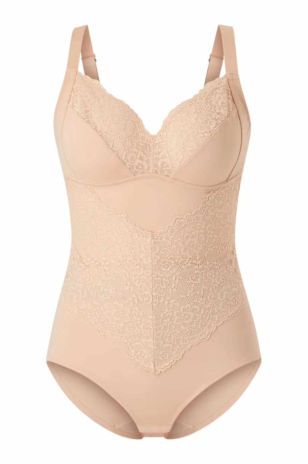 Ellos Shaping>Plus collection Shapingbody med blondedetaljer - medium støtte Beige
