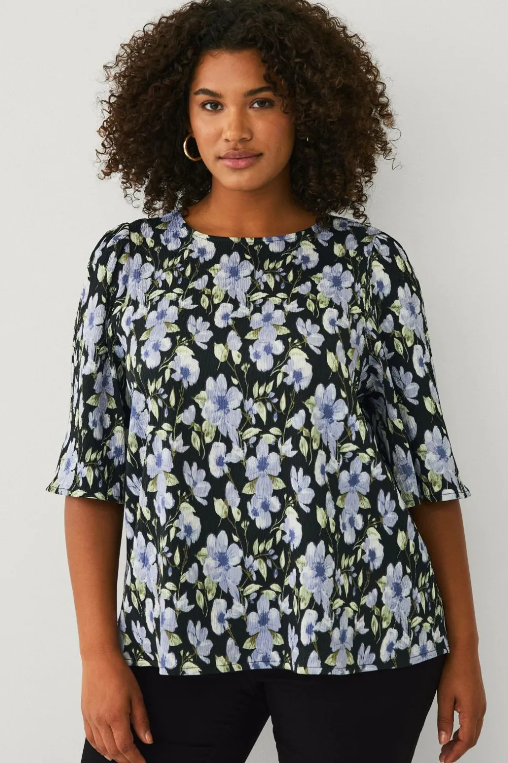 Ellos Plus collection Bluse Blå blomstret Outlet