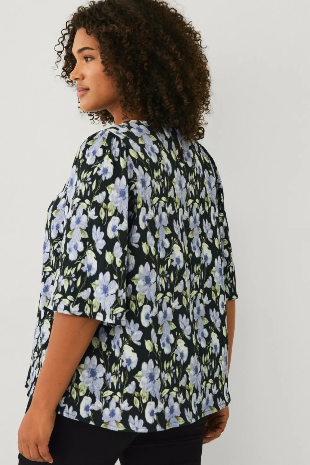 Ellos Plus collection Bluse Blå blomstret Outlet