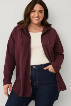 Ellos Plus collection Sweatshirt med hætte og lynlås Vinrød Online