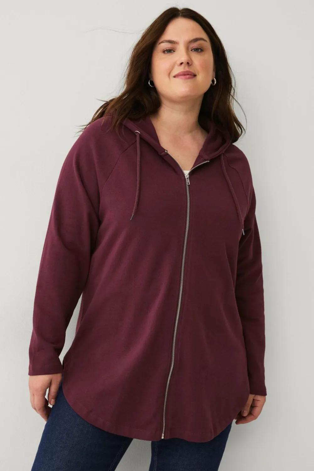 Ellos Plus collection Sweatshirt med hætte og lynlås Vinrød Online