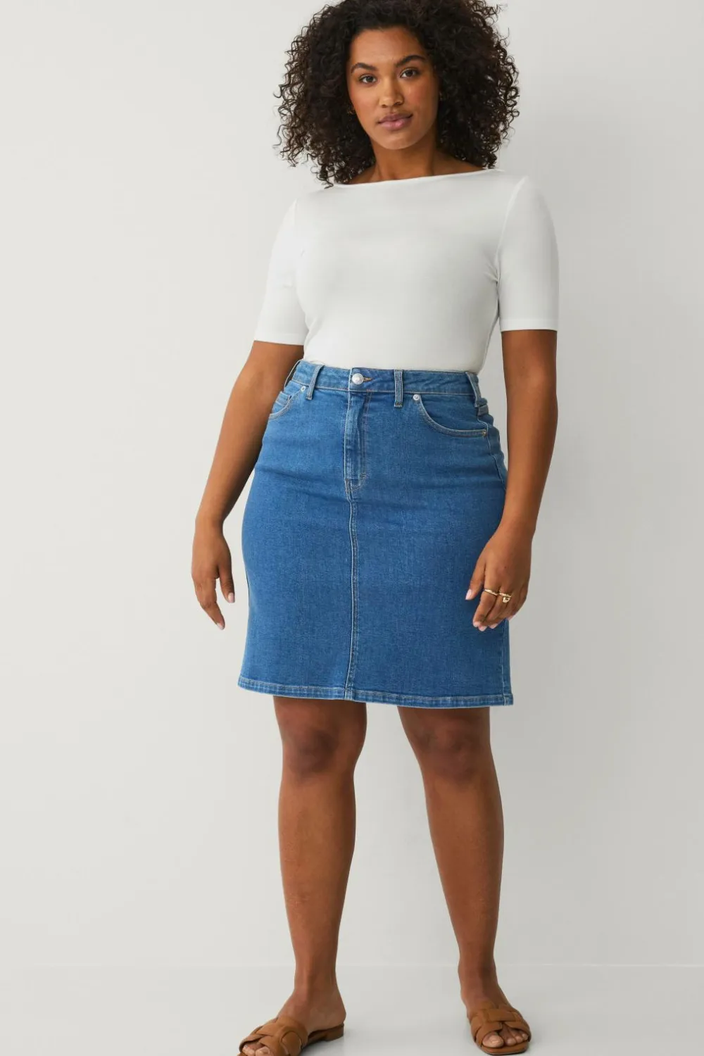 Ellos Nederdele>Plus collection Cowboynederdel Denim blå