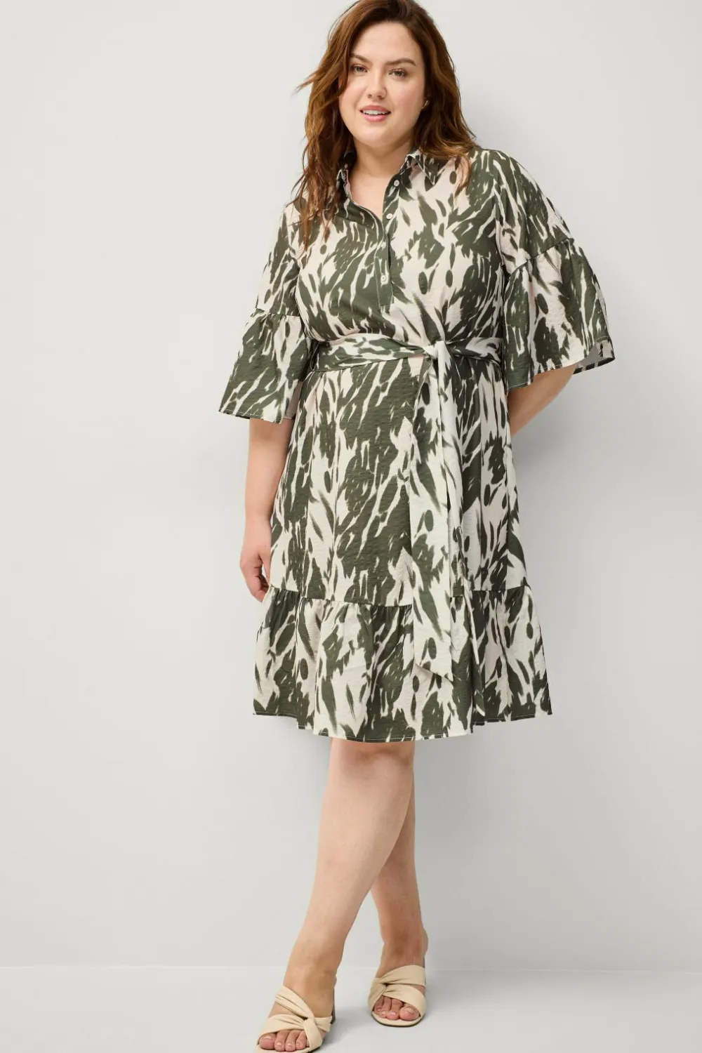 Ellos Plus collection Kjole Alexandra Grøn/creme Discount