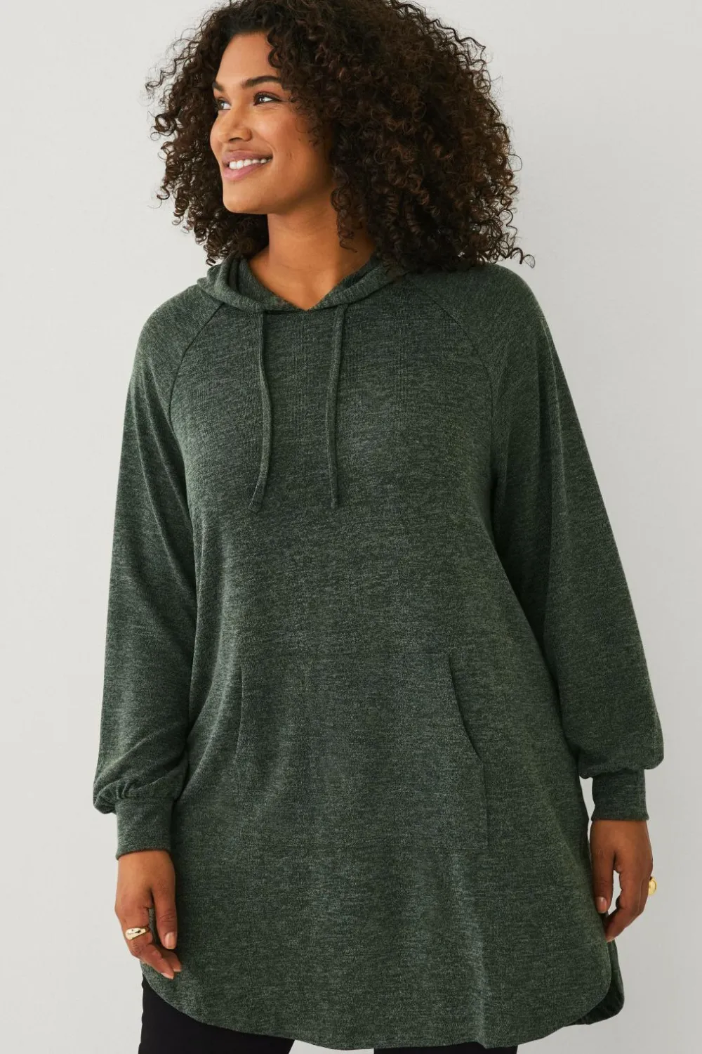 Ellos Sweatshirts & Hoodies>Plus collection Lang sweatshirt med hætte mørkegrøn