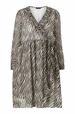 Ellos Plus collection Slå-om kjole med flæser Brun zebra Best