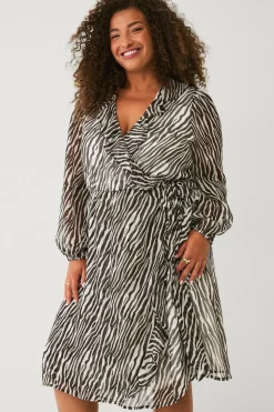 Ellos Plus collection Slå-om kjole med flæser Brun zebra Best