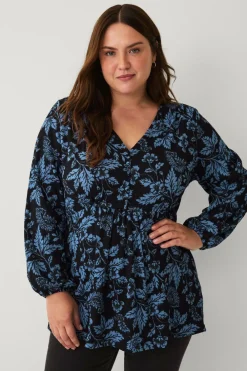 Ellos Tunikaer|Toppe & Tank-Toppe>Plus collection Tunika med V-hals Blåblomstret