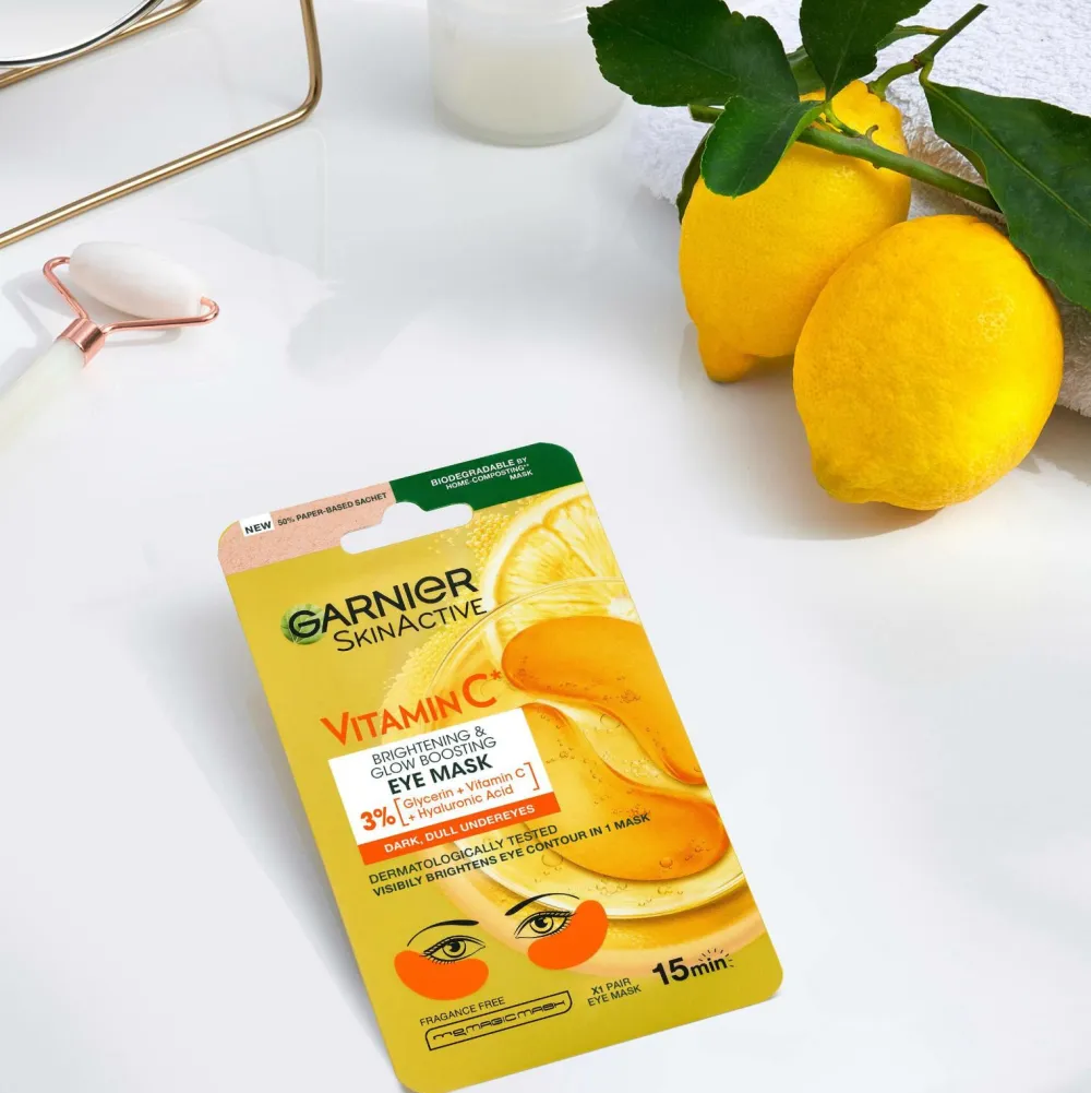 Garnier Skinactive Vitamin C* Brightening & Glow Boosting Eye Sheet Mask For Dark , Dull Undereyes No Color