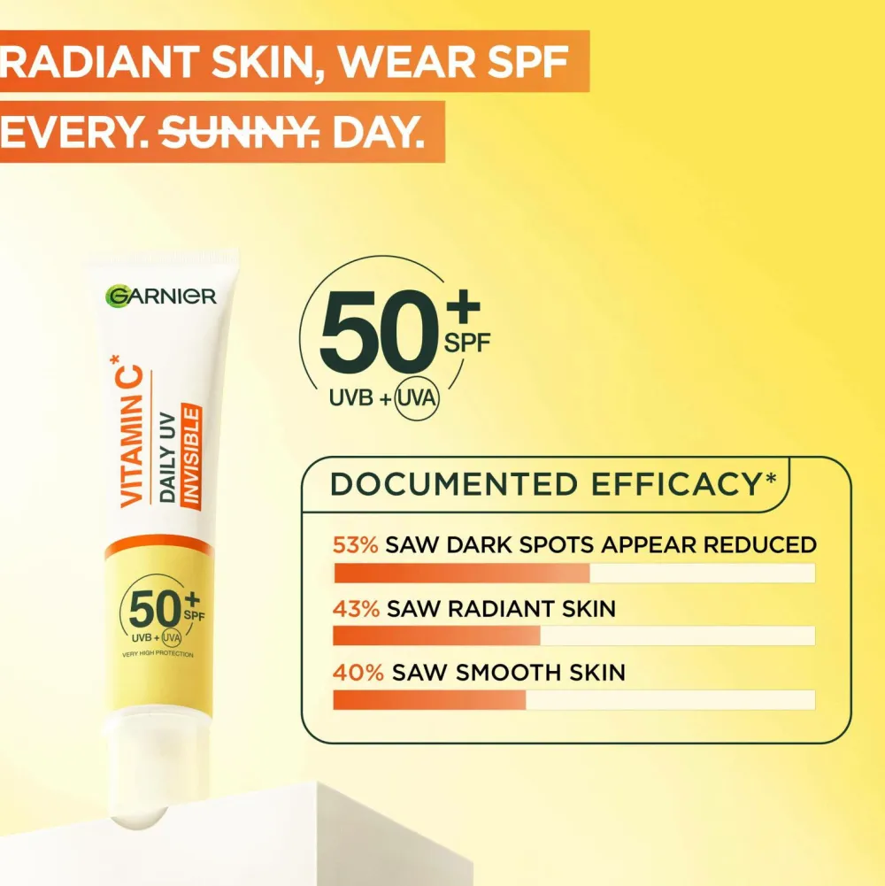 Garnier Vitamin C* Glow-Boosting Daily UV Fluid SPF50+ For Dull Skin Invisible 40 Ml No Color New