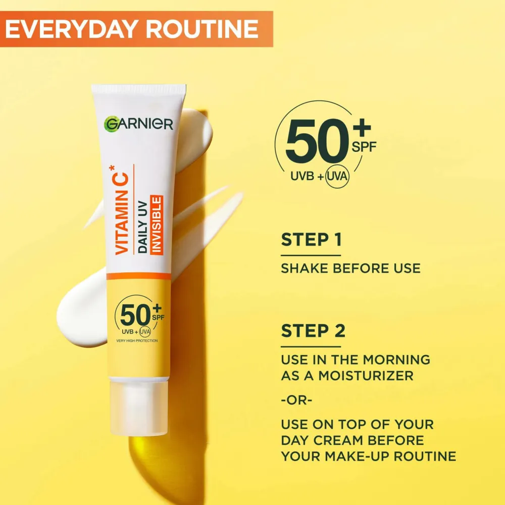 Garnier Vitamin C* Glow-Boosting Daily UV Fluid SPF50+ For Dull Skin Invisible 40 Ml No Color New