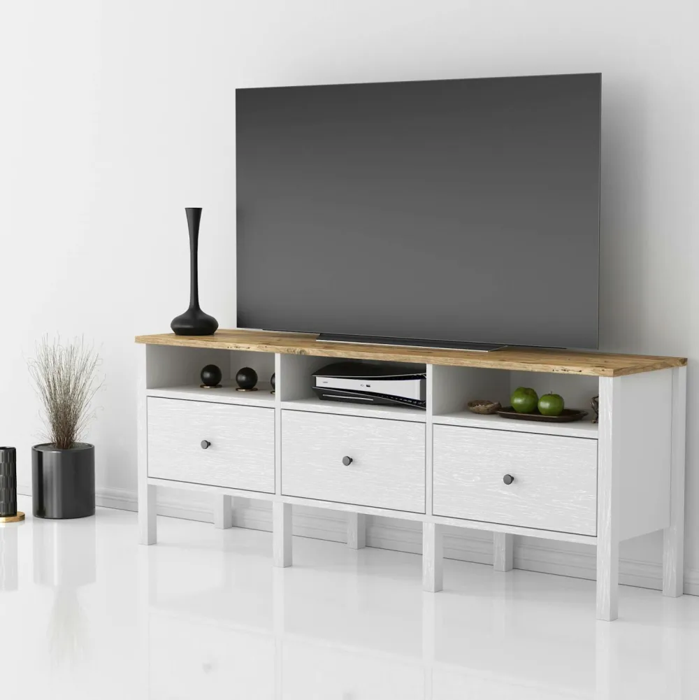 Hanah Home Tv-Bænke>TV-bænk Doha Hvid træstruktur