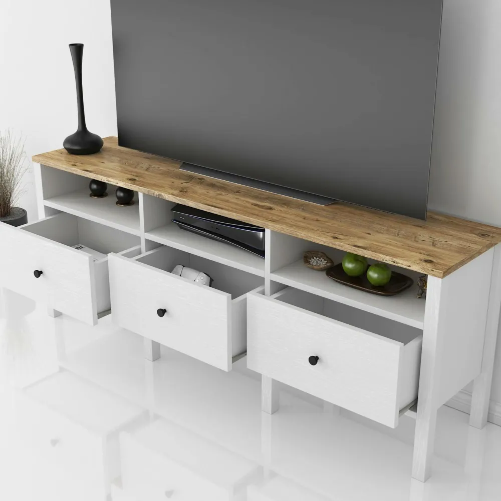 Hanah Home Tv-Bænke>TV-bænk Doha Hvid træstruktur