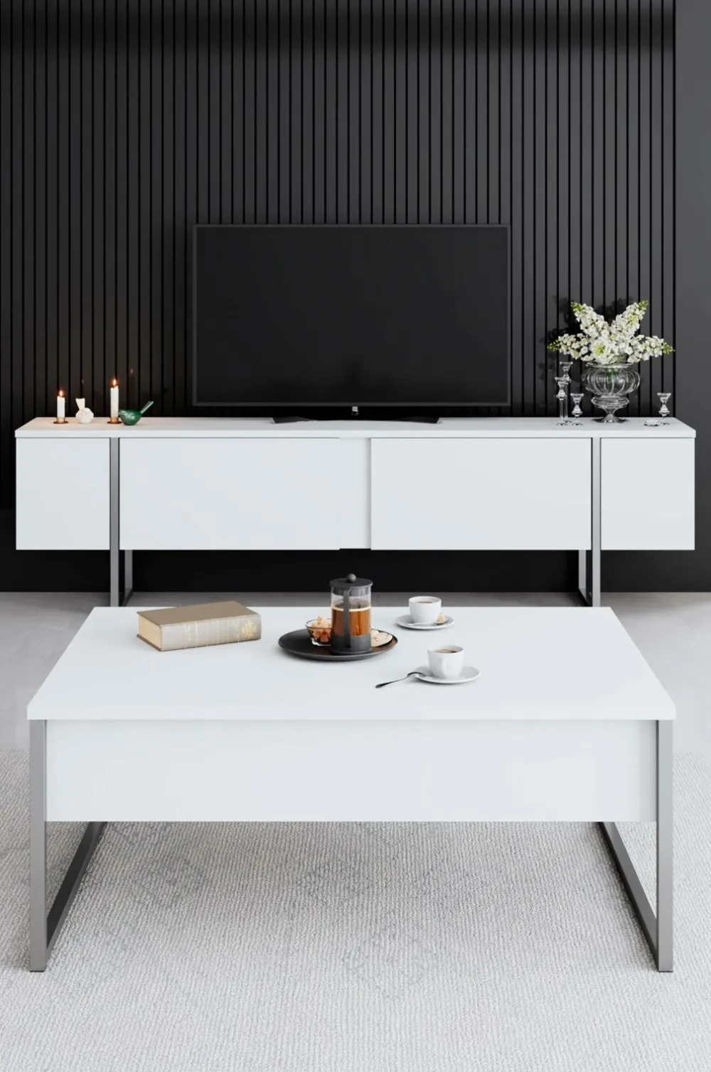Hanah Home TV-bænk Laurel Hvid/sølv Clearance