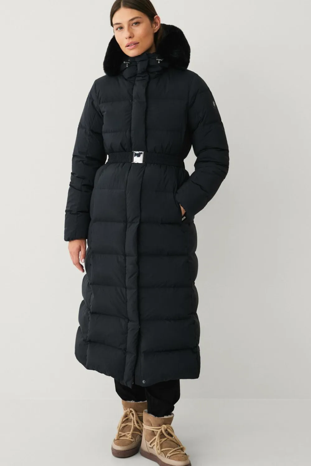 Áhkká Dunfrakke Gold Long Down Coat Matte Sort Online