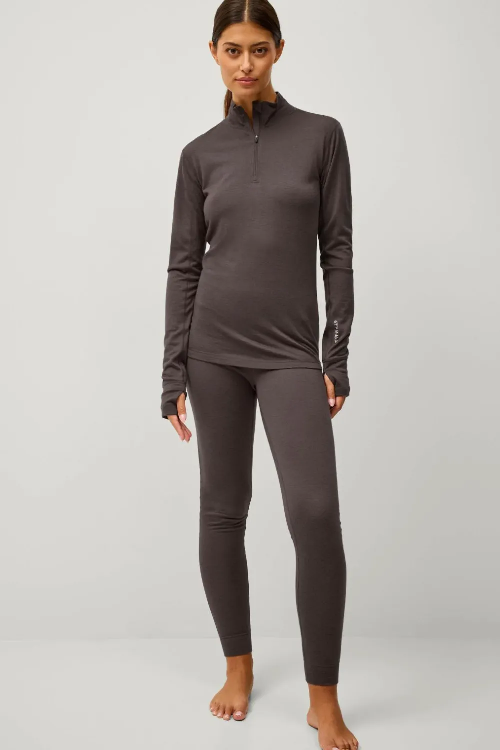 Áhkká Termisk top Merino Wool LS Halfzip W Mørkebrun Clearance