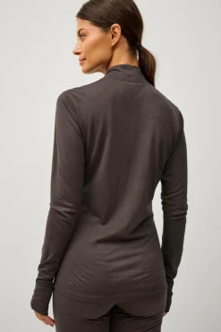 Áhkká Termisk top Merino Wool LS Halfzip W Mørkebrun Clearance