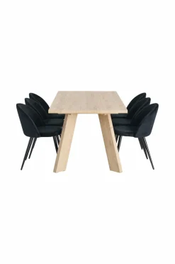 &Home Country spisegruppe med 1 bord + 6 stole Hvidlakeret bord / sorte stole Hot