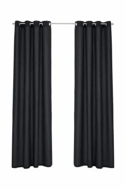 &Home Gardin med ringe i halvpanama 2-pak Sort Clearance