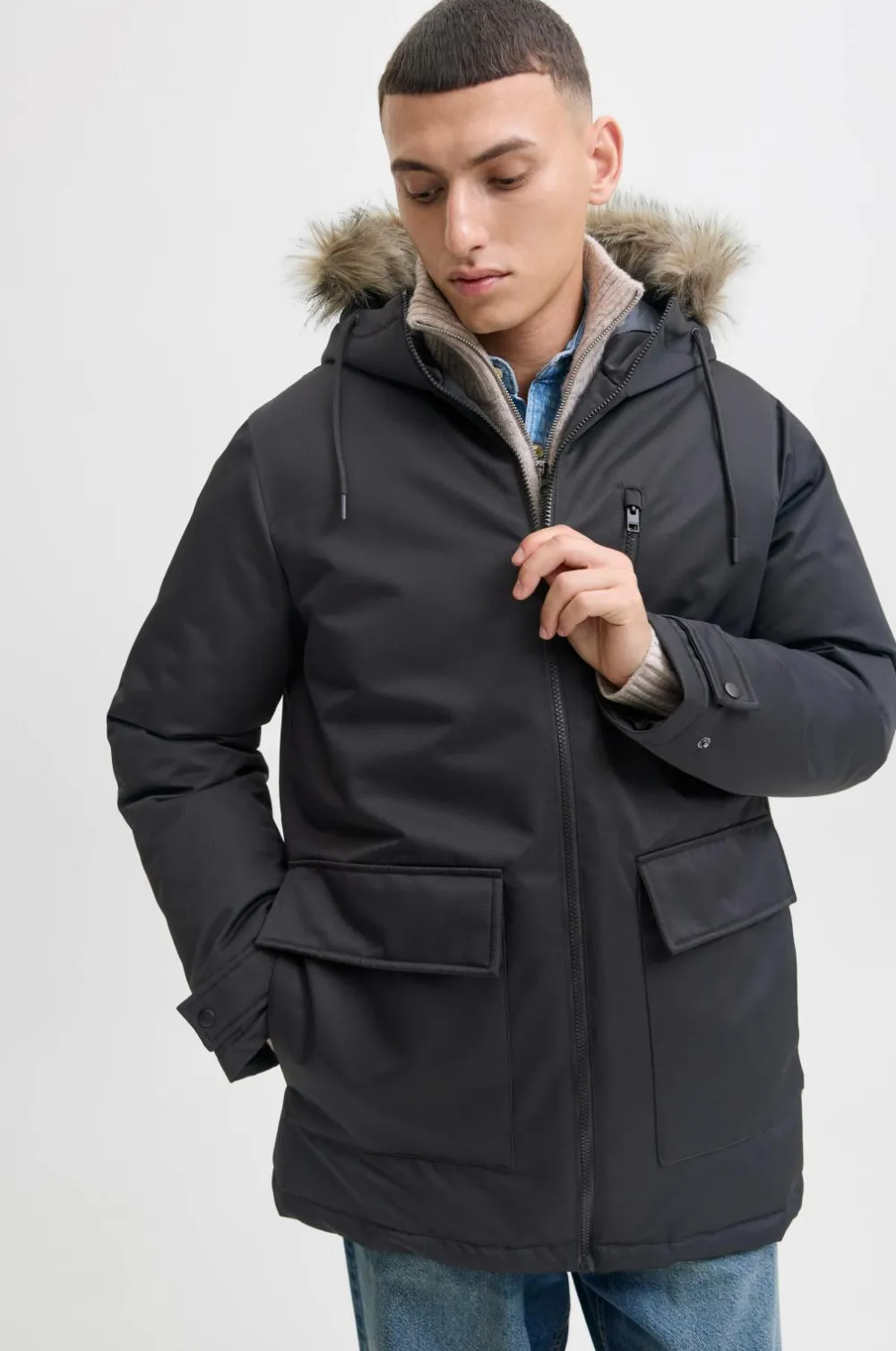 Jack & Jones Jakker & Frakker>Parka jjCharlie Detachable Faux Fur Black